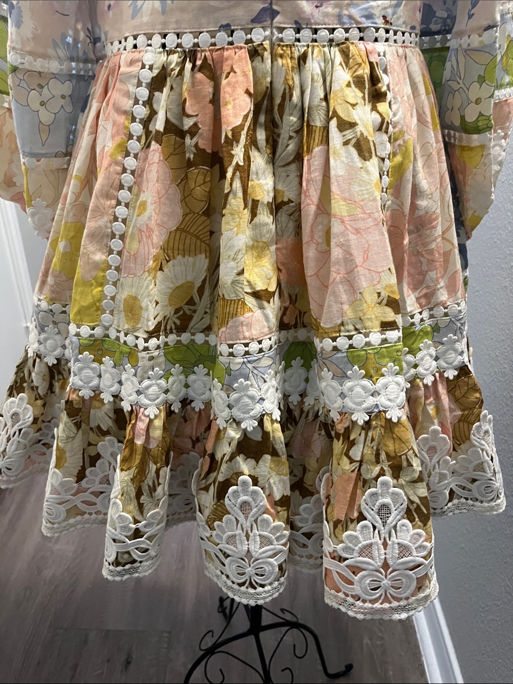 Zimmermann Pastel Floral Lace-Trim Mini Dress - Picture 9 of 12